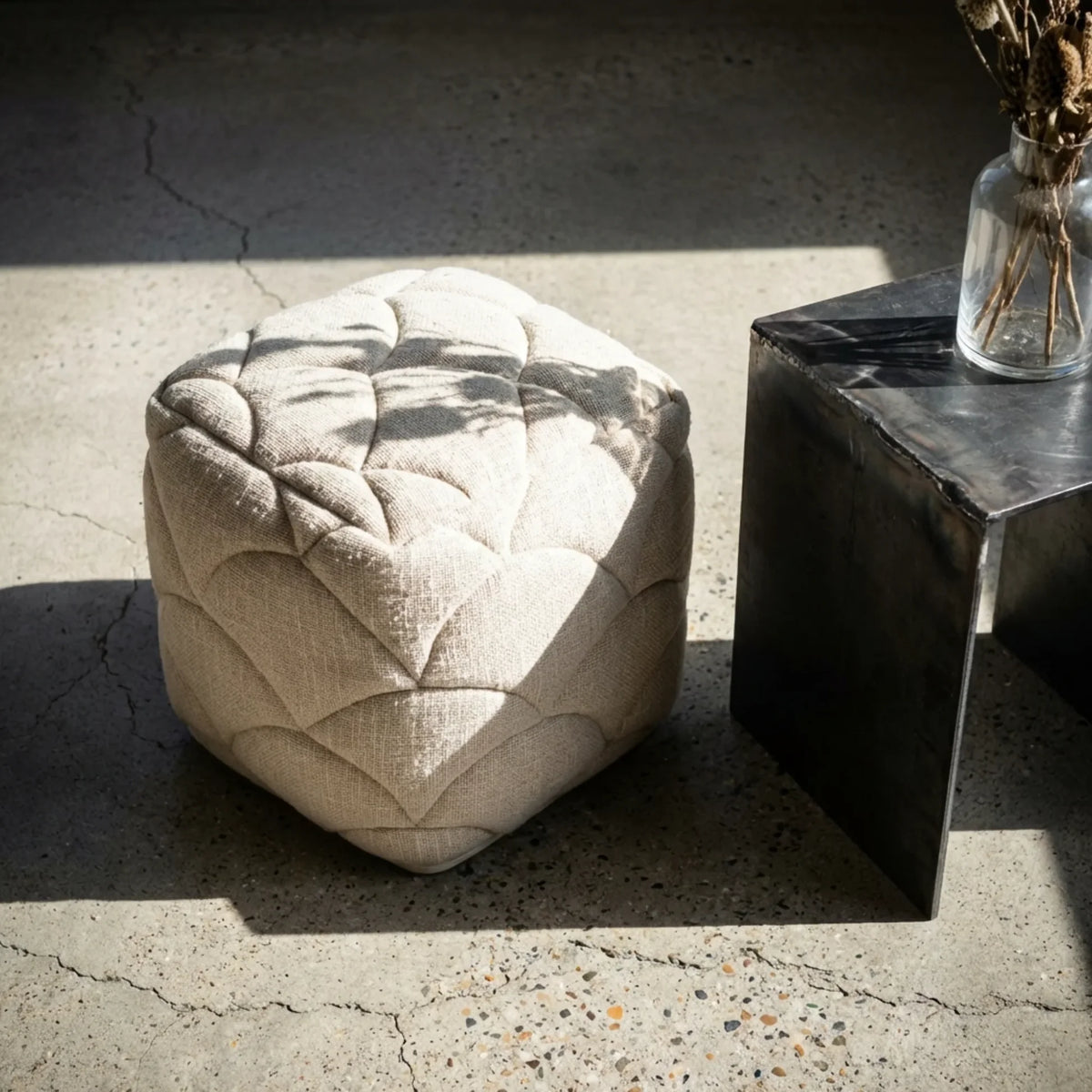 Tuscaro - pouf cubique en coton texturé